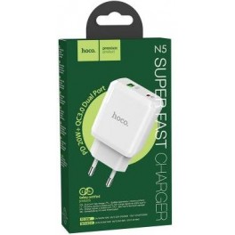 HOCO N5 DUAL PORT PD20W+QC3.0 CHARGER WHITE