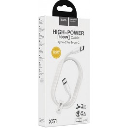 HOCO X51 100W CHARGING DATA CABLE TYPE-C TO TYPE-C 2, WHITE
