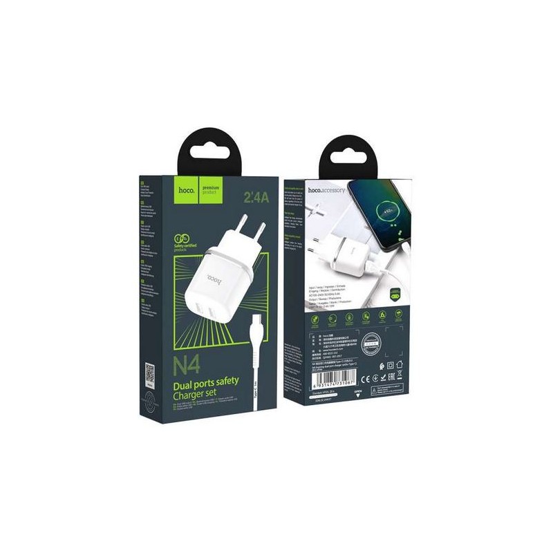 HOCO N4 DUAL PORT +CAVO TYPE-C HOCO CARICABATTERIE HOCO N4 DUAL PORT +CAVO TYPE-C HOCO CARICABATTERIE