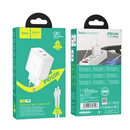 HOCO N35 STREAMER DUAL PORT PD45W TYPE-C LIGHTNING WHITE HOCO CARIC...