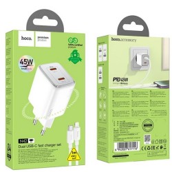 HOCO N42 ELOGIADO DUAL PORT 45W TYPE-C LIGHTNING WHITE HOCO CARICAB...