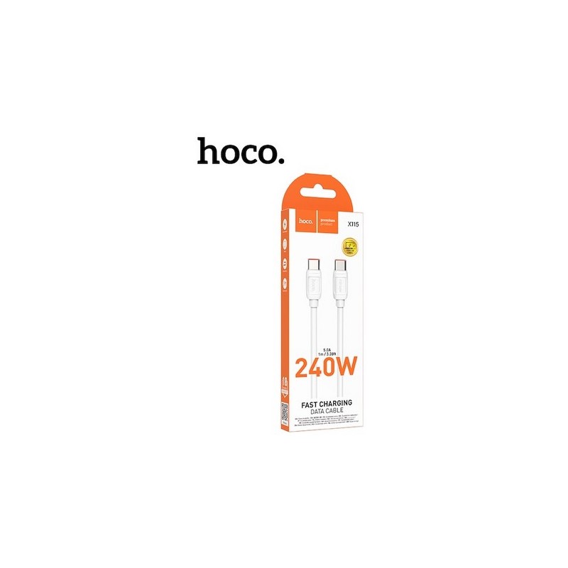 HOCO X115 240W FAST CHARGING DATA CABLE TYPE-C TO TYPE-C WHITE HOCO...