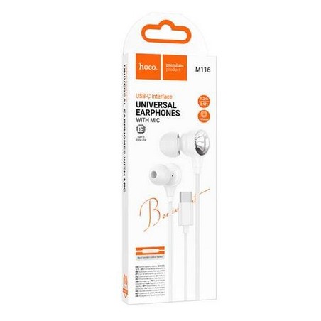 HOCO M116 UNIVERSAL DIGITAL EARPHONES TYPE-C WHITE HOCO AURICOLARI