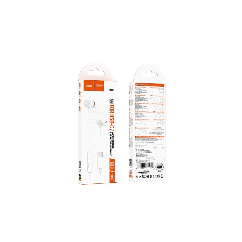 HOCO M117 UNIVERSAL DIGITAL EARPHONES TYPE-C WHITE HOCO AURICOLARI