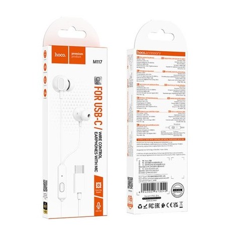 HOCO M117 UNIVERSAL DIGITAL EARPHONES TYPE-C WHITE HOCO AURICOLARI