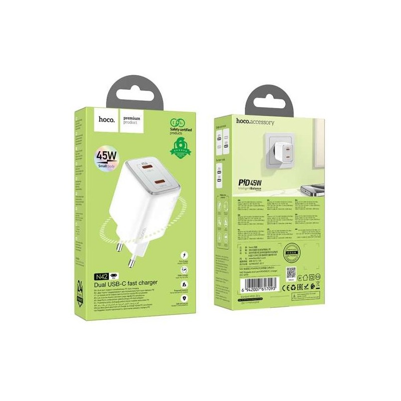 HOCO N42 DUAL PORT 45W CARICATORE RAPIDO BIANCO HOCO CARICABATTERIE