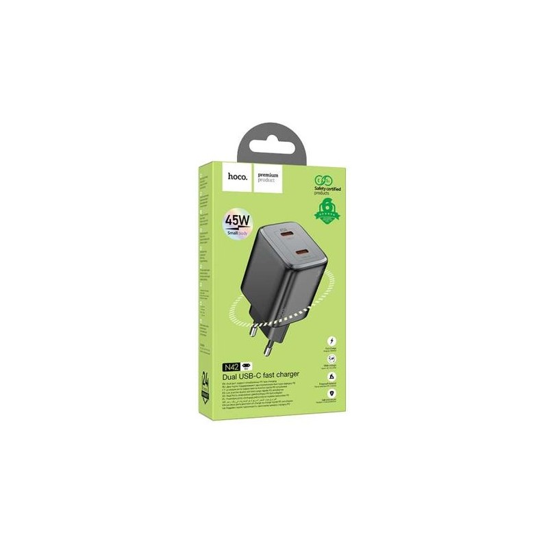 HOCO N42 DUAL PORT 45W CARICATORE RAPIDO NERO HOCO CARICABATTERIE
