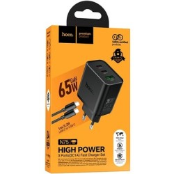 HOCO N75 SINGLE PORT 65W CARICATORE NERO CON CAVO TYPE-C HOCO CARIC...