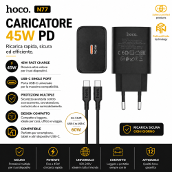 HOCO N77 SINGLE PORT 45W CARICATORE NERO CON CAVO TYPE-C HOCO CARIC...