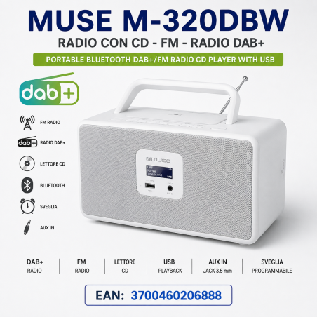 MUSE M-320DBW - RADIO CON CD - FM - RADIO DAB+ COLORE BIANCO MUSE H...