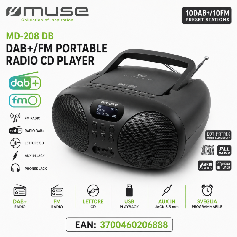 MUSE MD-028DB RADIO CON CD RADIO FAM E DAB+ COLORE NERO MUSE HI-FI
