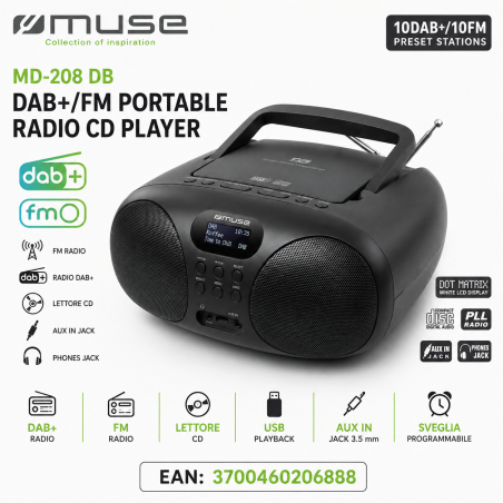MUSE MD-028DB RADIO CON CD RADIO FAM E DAB+ COLORE NERO MUSE HI-FI