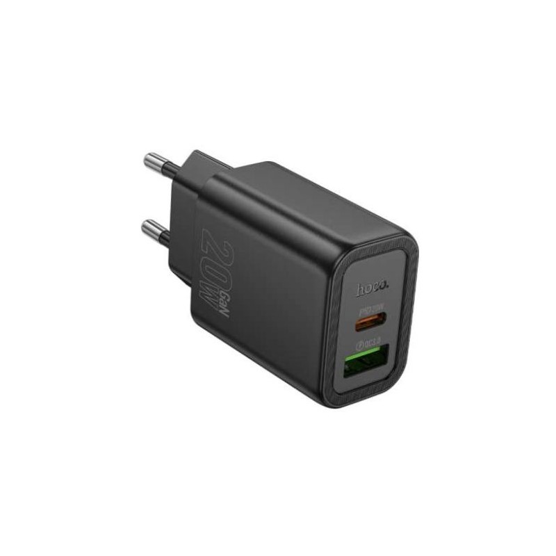 HOCO N61 Caricabatterie USB-C 20W + USB QC3.0 18W - Black HOCO CARI...