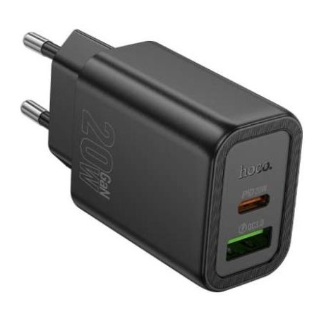 HOCO N61 Caricabatterie USB-C 20W + USB QC3.0 18W - Black HOCO CARI...