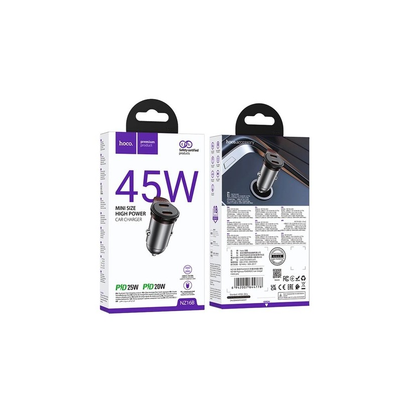 HOCO NZ16B SINGLE PORT 45W CAR CHARGER HOCO CARICABATTERIE AUTO