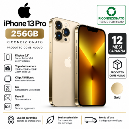 APPLE IPHONE 13 PRO 256GB RICONDIZIONATO 12 MESI GARANZIA GOLD RICO...