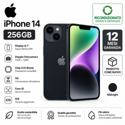 APPLE IPHONE 14 256GB RICONDIZIONATO 12 MESI GARANZIA MIDNIGHT RICO...