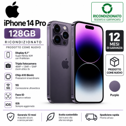 APPLE IPHONE 14 PRO 128GB RICONDIZIONATO 12 MESI DI GARANZIA PURPLE...